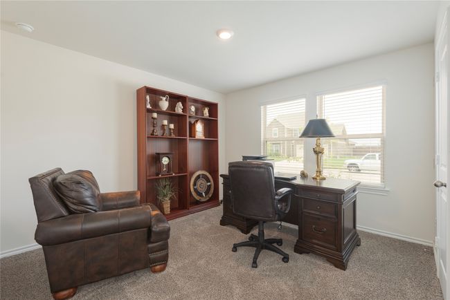 Home office featuring light carpet and recessed lighting | Image 6