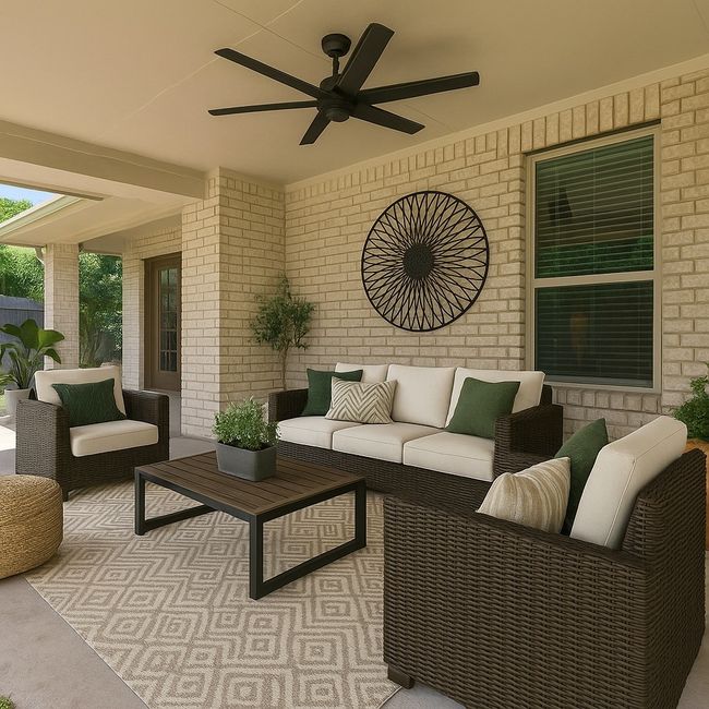 View of patio with outdoor lounge area and a ceiling fan | Image 32