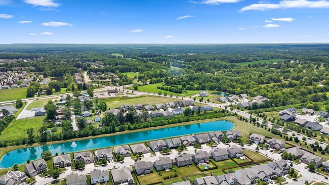 aerial perspective of suburban area with a large body of water and a heavily wooded area | Image 29