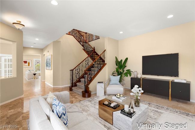 Living room with stairway, recessed lighting, and baseboards | Image 8