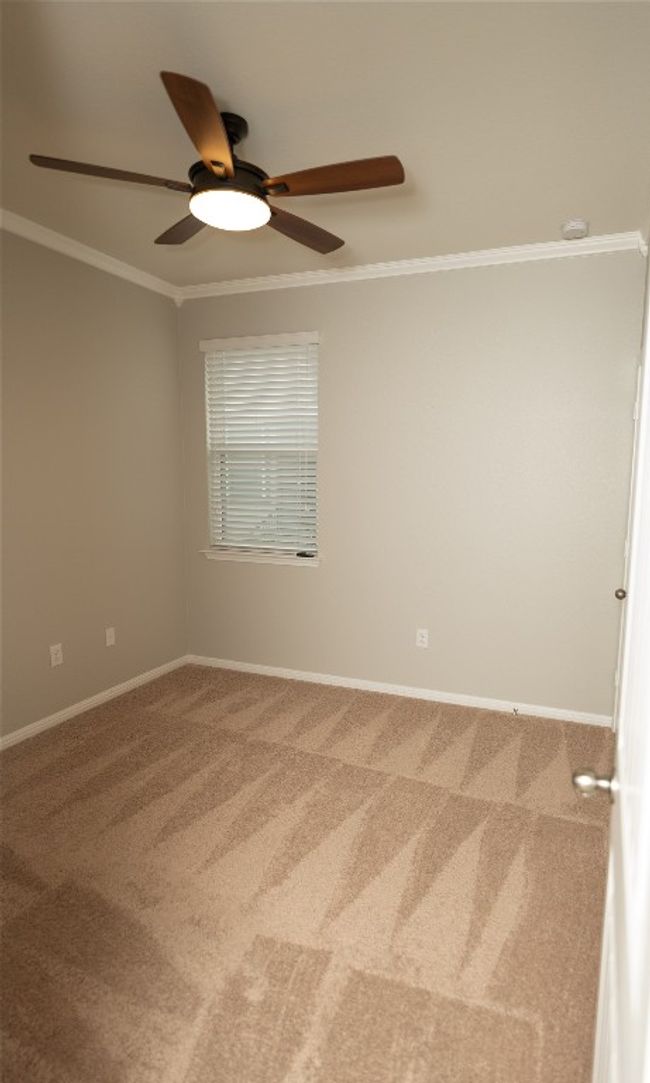 Spare room featuring ceiling fan, carpet flooring, ornamental molding, and baseboards | Image 16