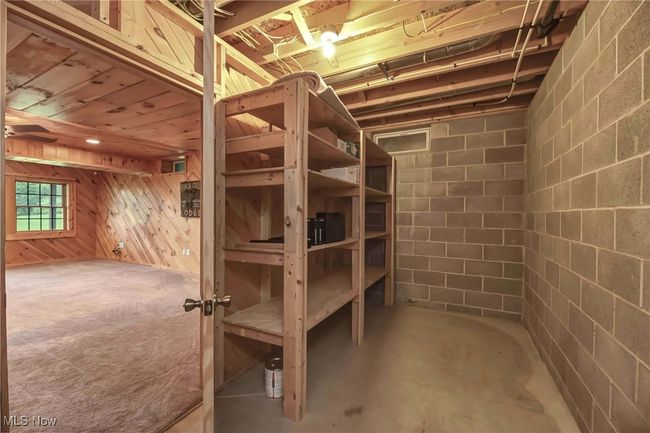 Storage room in the basement with block wall and built-in shelving unit | Image 39