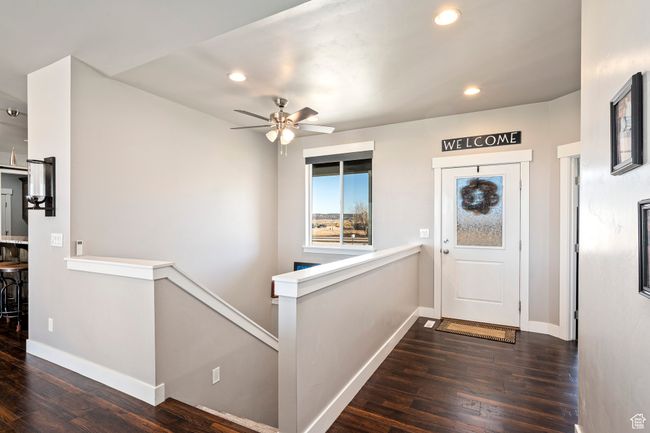Entryway with recessed lighting, ceiling fan, baseboards, and wood finished floors | Image 5