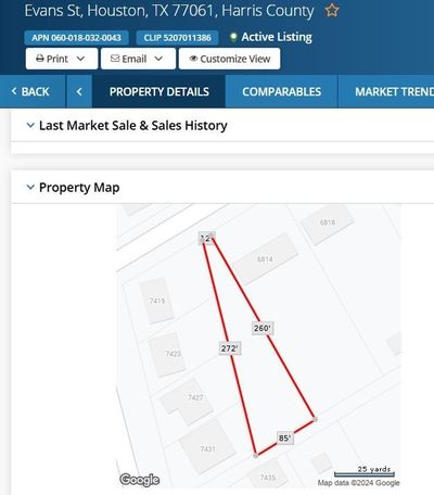 Evans entrace is about 10 feet the back is about 85.5 feet and one side is 260 and 270 feet. | Image 2