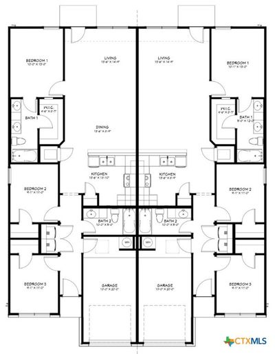 Nolan Floor Plan 3 bed, 2 bath, 1, 175 sq ft PER SIDE | Image 2