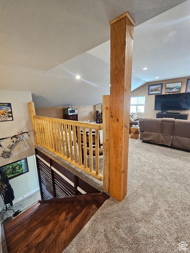 Stairway featuring recessed lighting, baseboards and lofted ceiling | Image 48