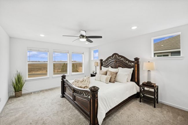 The large primary bedroom also has many large windows letting in plenty of natural light and ceiling fan! | Image 19