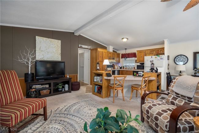 Living room with light carpet and crown molding | Image 16