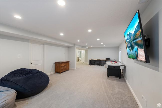Game room featuring recessed lighting, light carpet, and baseboards | Image 14