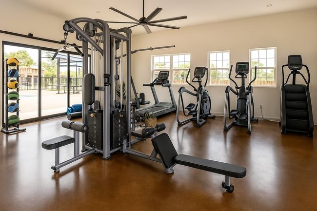 Gym with ceiling fan and baseboards | Image 25