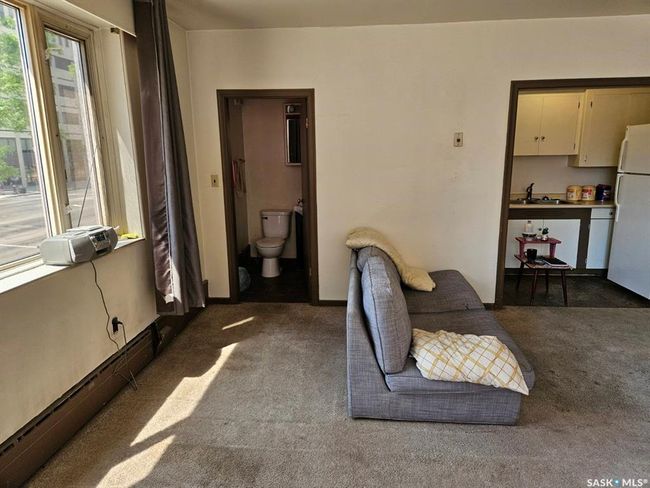 Carpeted living room with a baseboard radiator and a sink | Image 4