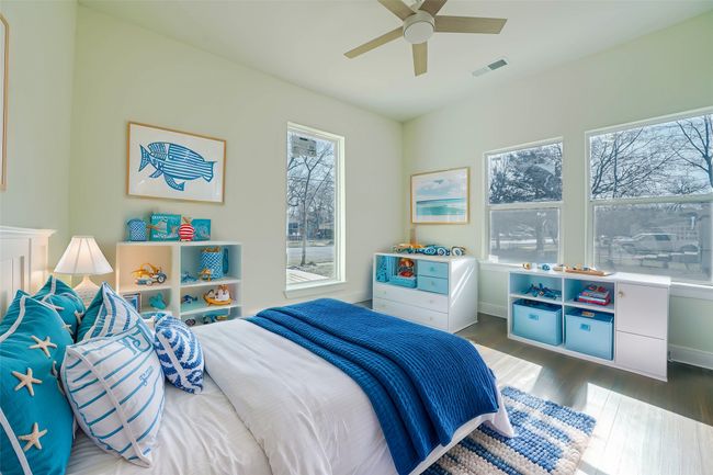 Bedroom with ceiling fan and dark hardwood / wood-style flooring | Image 23