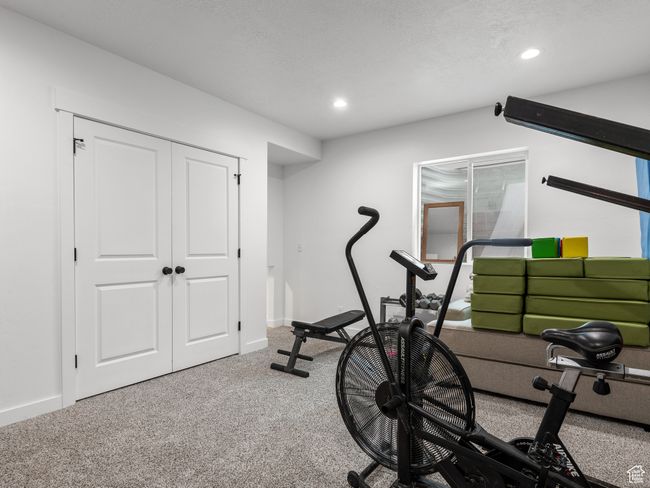Workout room featuring recessed lighting and carpet | Image 23