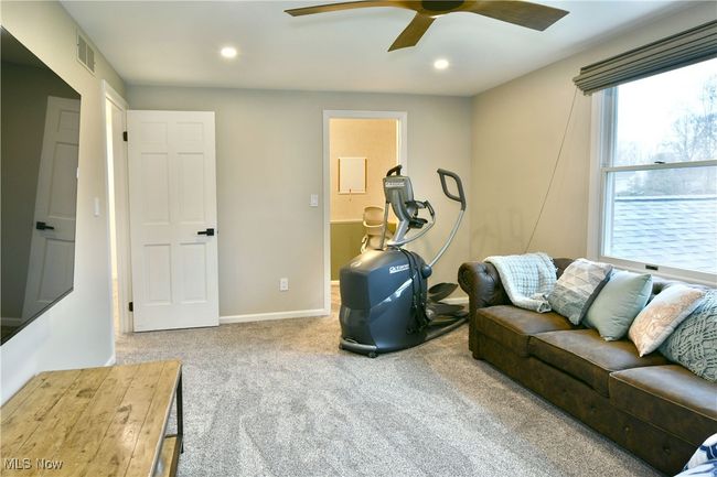 Living area with ceiling fan, baseboards, carpet, and recessed lighting | Image 36