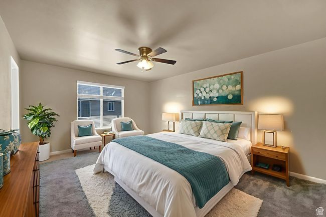 Carpeted bedroom with baseboards and ceiling fan | Image 10