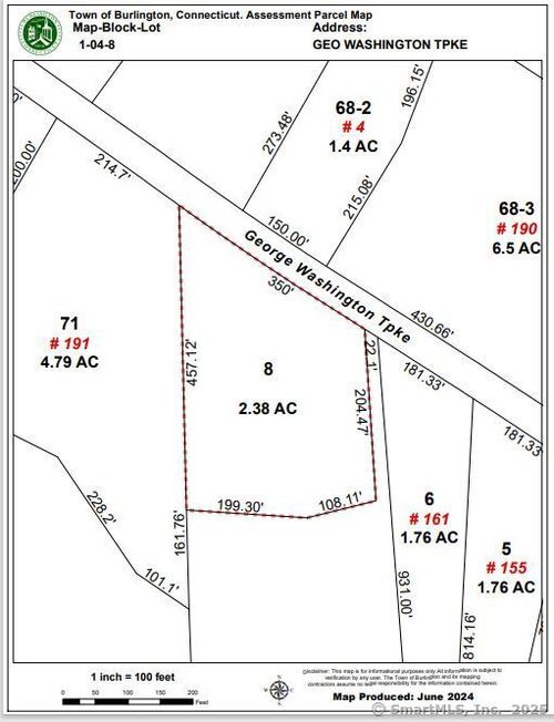 Map Block # 1-04-8 (Lot 8 George Washington Turnpike, Burlington, CT, 06013 | Card Image