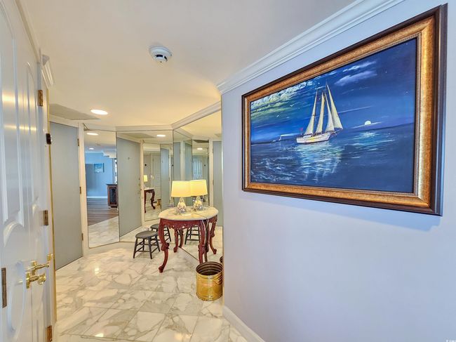 Hall featuring recessed lighting, ornamental molding, marble finish floor, and baseboards | Image 28