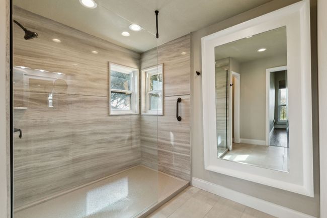 Full bath with recessed lighting, baseboards, tile patterned flooring, and a tile shower | Image 21