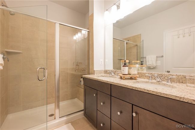 Full bathroom with double vanity, a stall shower, and a sink | Image 34