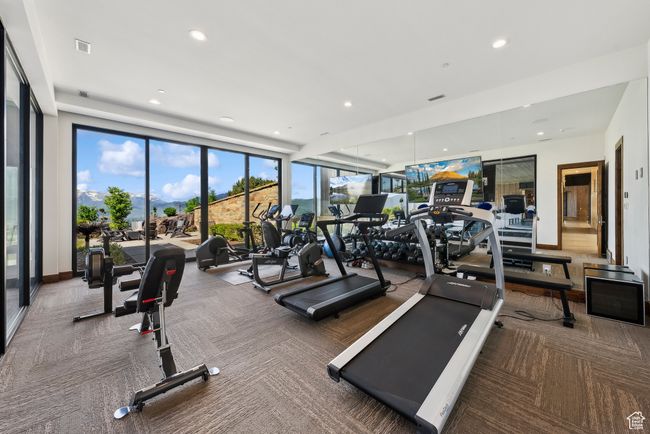 Gym with carpet and recessed lighting | Image 77