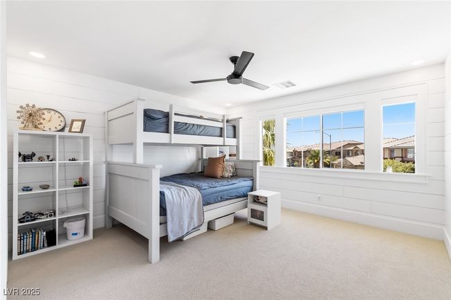 Carpeted bedroom featuring visible vents, recessed lighting, and ceiling fan | Image 33