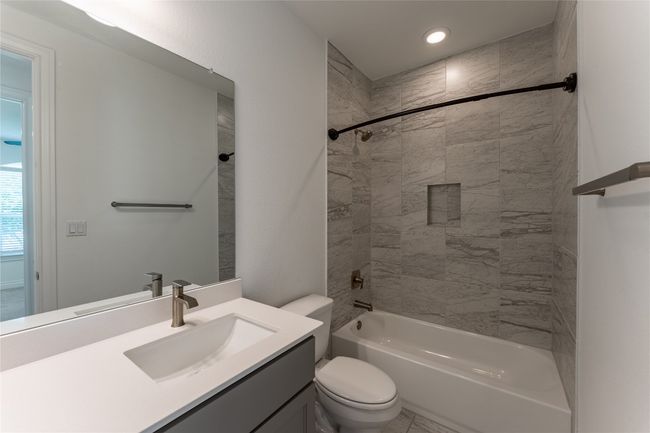 Full bath with vanity, shower / bath combination, and recessed lighting | Image 9