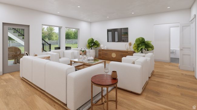Living room featuring recessed lighting and light wood-style floors | Image 9