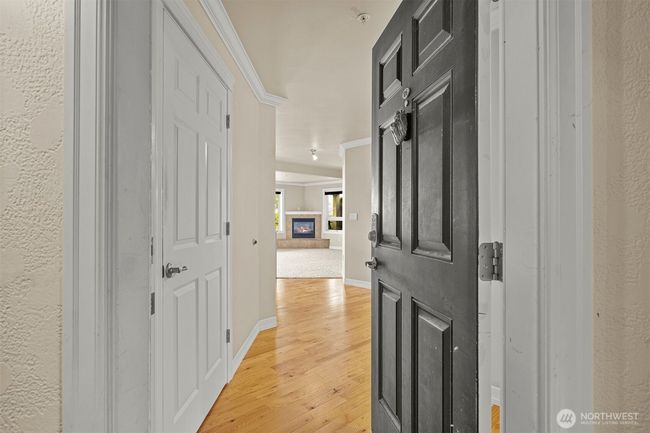 Entry opens to wide hall and main living space open to kitchen, dining and living room with wall of windows. | Image 4