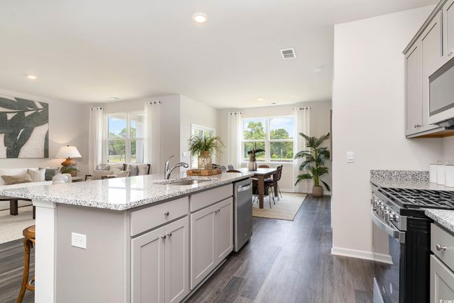 Kitchen with plenty of natural light, a sink, appliances with stainless steel finishes, and dark wood-style flooring | Image 6