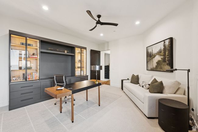 Home office with a ceiling fan and recessed lighting | Image 72