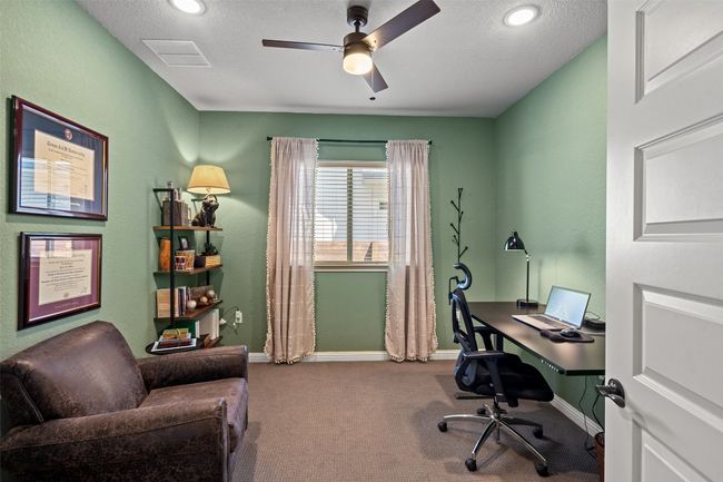 Home office featuring a ceiling fan, carpet, a textured ceiling, and recessed​​‌​​​​‌​​‌‌​‌‌​​​‌‌​​‌‌​‌​​​​​‌ lighting | Image 5