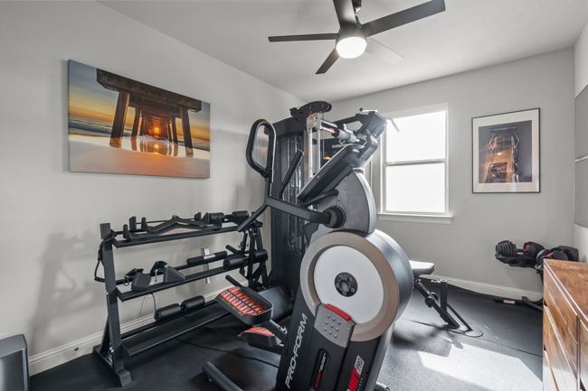 Workout room with baseboards and ceiling fan | Image 21