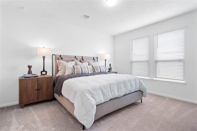 Come and unwind after a long day in this magnificent primary suite! This spacious room features plush carpet, warm paint, high ceilings and large windows with privacy blinds. | Image 16