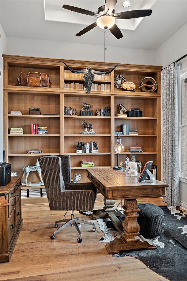 Office featuring light wood-style floors and a ceiling fan | Image 8