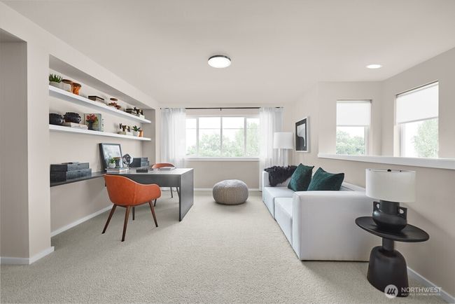Open Leisure Room on upper floor with soft textured carpet. Facade, Ext Colors, Interior Photos & Floor Plans for illustrative purposes only. Actual Facade, Ext Colors, Interiors & Floor Plans may differ. | Image 9