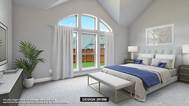 Bedroom with baseboards, vaulted ceiling, light colored carpet, and multiple windows | Image 4