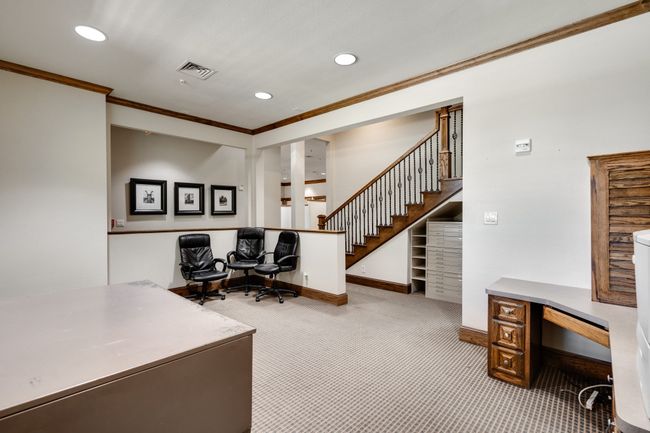 Carpeted office featuring crown molding and recessed lighting | Image 9