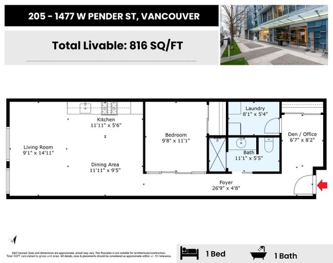 205 - 1477 W Pender Street, Condo with 1 bedrooms, 1 bathrooms and 1 parking in Vancouver BC | Image 14