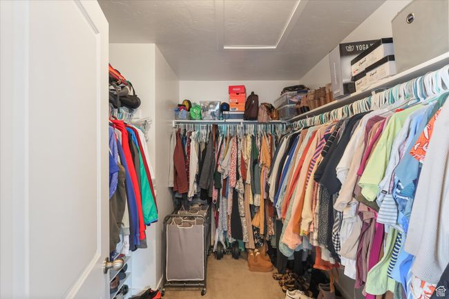 Walk in closet featuring attic access and carpet | Image 6
