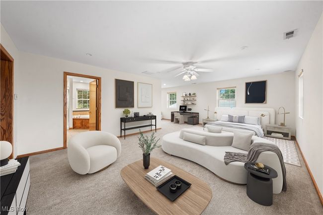 Living room featuring ceiling fan and carpet flooring | Image 18