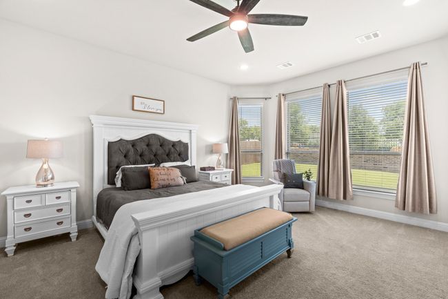 Carpeted bedroom with baseboards and a ceiling fan | Image 18