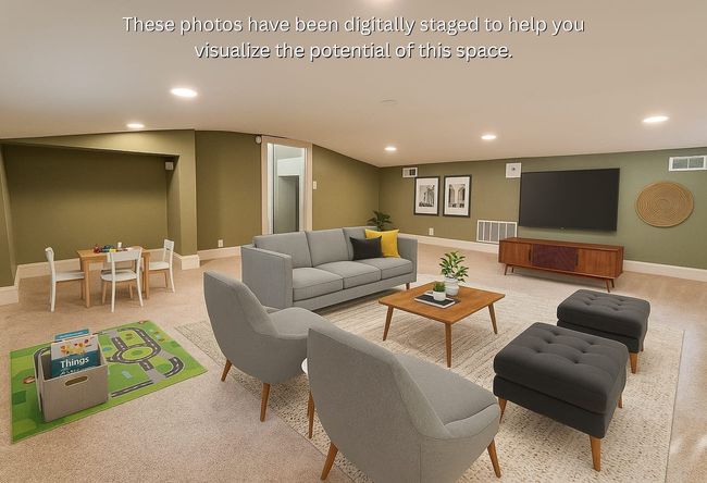 Carpeted living room with recessed lighting and baseboards | Image 8