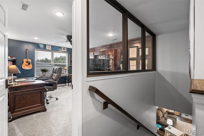 Carpeted office featuring ceiling fan and recessed lighting | Image 37
