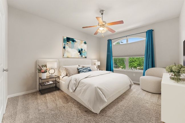 Carpeted bedroom with baseboards and ceiling fan Virtual staging | Image 11
