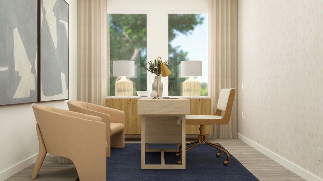 Dining room with wallpapered walls and wood finished floors | Image 22