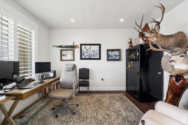 Office space with recessed lighting, baseboards, and wood finished floors | Image 4