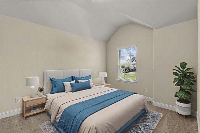 Carpeted bedroom featuring vaulted ceiling and baseboards | Image 21