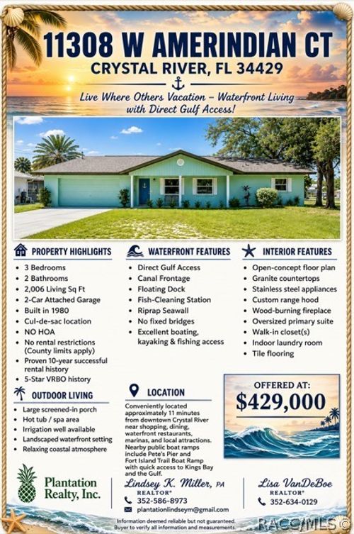 11308 W Amerindian Ct, Crystal River, FL, 34429-5226 | Card Image