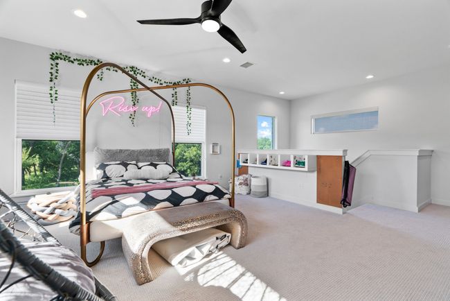 Carpeted bedroom featuring recessed lighting and a ceiling fan | Image 29