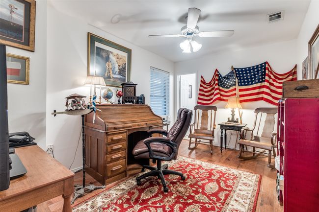 Home office with ceiling fan and hardwood / wood-style flooring | Image 22